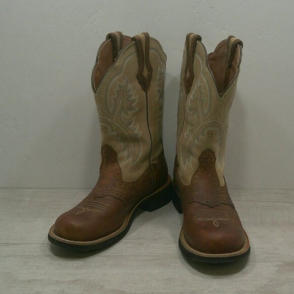 Ariat Fatbaby Heritage Western Cowgirl Brown Cream Leather Boots Size 7.5 B - Picture 1 of 11